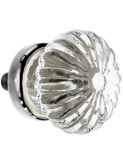 Ribbed Clear Glass Cabinet Knob With Nickel Base .